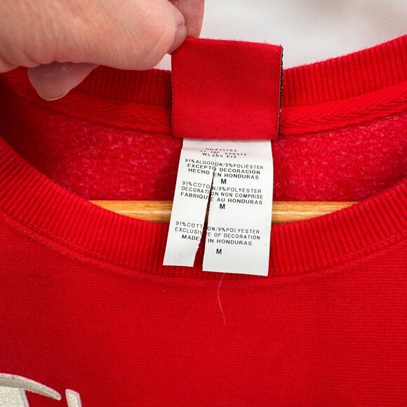 Champion Logo Reverse Weave Sweatshirt Womens Medium Red Cotton‎ Polyester - Picture 5 of 9